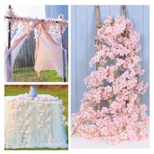 4 pack | Cherry Blossom Vines Hanging Faux Silk Flower Pink Garland